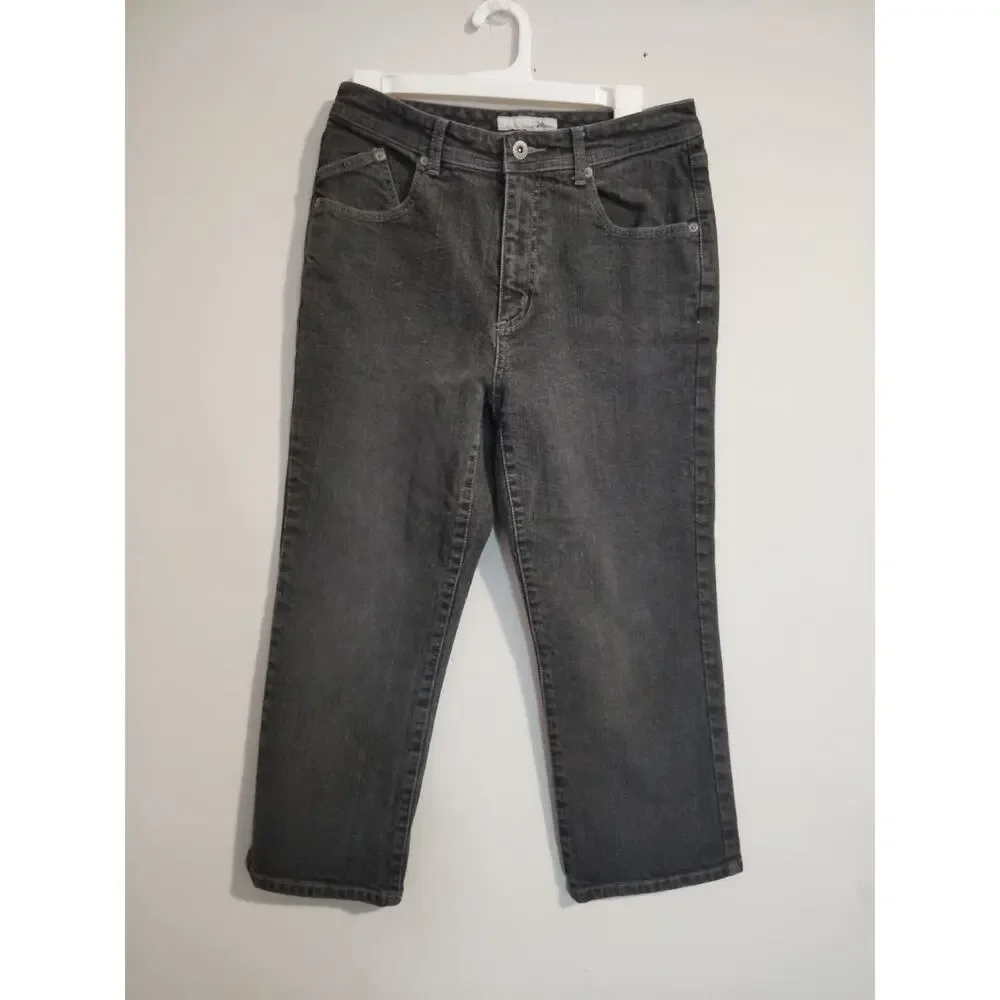 Chico's Platinum Jeans Denim Straight Leg Women's Short Gray Size 1‎
